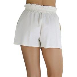 ToBeInStyle - Pantalones cortos de tela para mujer, color liso y multirayas, Natural (Solid Natural), S