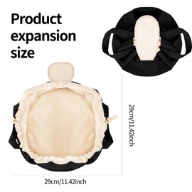 Colawind Drawstring Travel Organizer, Flat Makeup Organizer Bag, Barrel Waterproof Cosmetic Bag for Women, Portable Make Up Bags With Handle(Black)