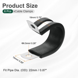 Sourcing Map 7/8" (22mm) Stainless Steel Rubber Cushioned Insulated R-Shape Cable Clamp, 6Pcs