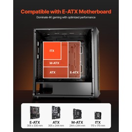 VEVOR PC Gaming Case, Full-Tower, Computer Case with High-Airflow Panel, Magnetic Dust Filter, 3 x 140mm PWM Fans, Cable Management, for GPU up to 410mm in Length, Compatible with E-ATX/ATX/ITX