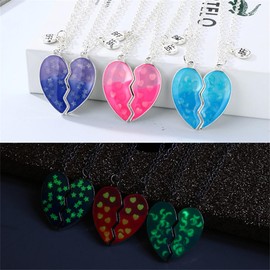 Elefezar Best Friends Necklaces for 2, Heart Broken Luminous Pendant BFF Glow In the Dark Friendship Jewelry 2PCS Dark Blue