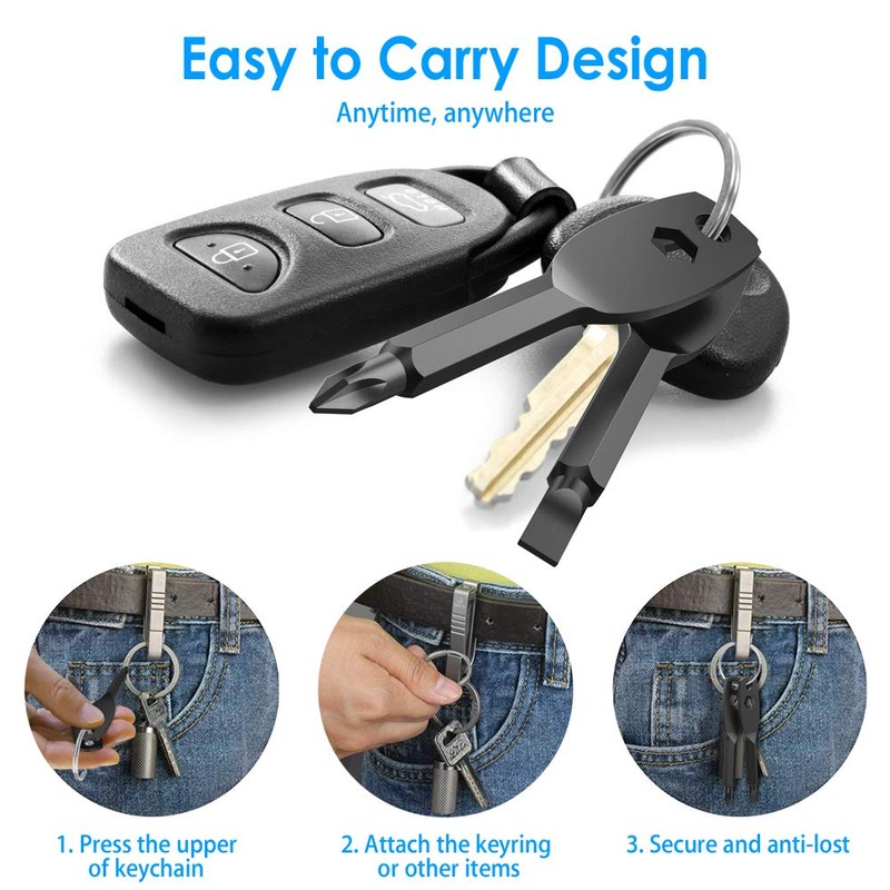Screwdriver Keyring Set Comprise Flathead Screwdriver and Phillips Screwdriver&Wrench Tool,Portable