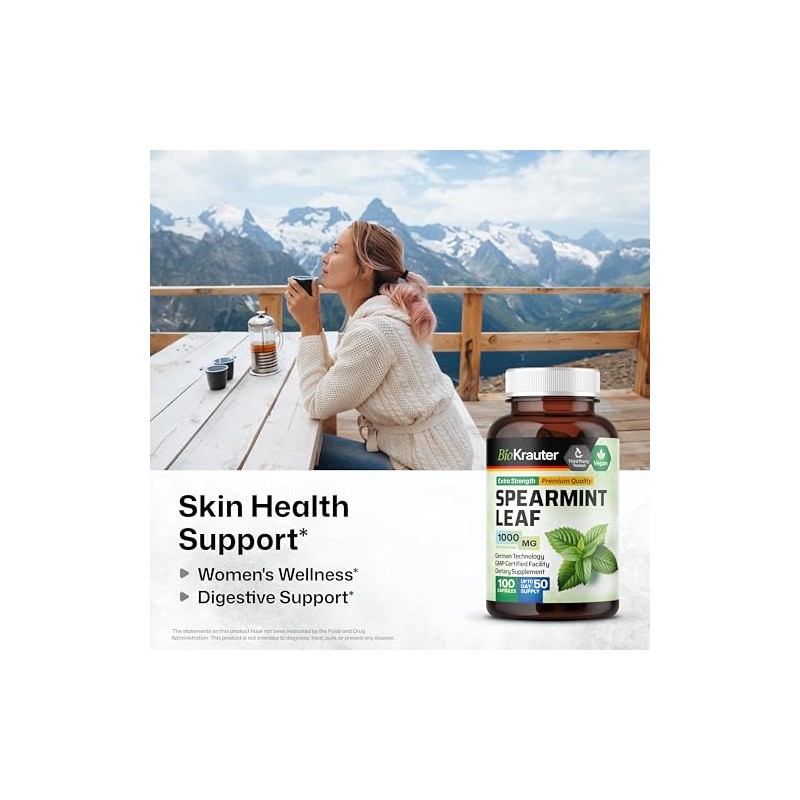 Cápsulas de Menta Spearmint, 500 Mg, Hoja de Orgánica (Mentha