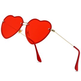 Breaksun Rimless Heart Sunglasses for Women Girls Trendy Heart Shaped Glasses Cute Love Sun Glasses Fashion Lovely Style (Ocean Red)