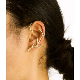 Reffeer Platinum Plated Copper Cartilage Cuff Earring Non Piercing Wraps for Women Clip Ons Earring Climber (Plated Gold(Left))