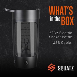 SQUATZ Electric Protein Shaker Bottle - Workout Blender Bottle - Portable Gym Shake Mixer, USB Rechargeable - 22oz | SQUATZ