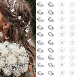 YISSION 40 Pcs Mini Silver Rhinestone Hair Clips Cute White Flower Hair Pins Small Crystal Hair Clip Decorative Flower Hair Clips Wedding Bridal Hair Accessories for Girls Women