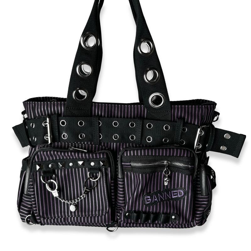 Convertible Belt Shoulder Bags with Grommets:_Red Pinstripe Belt Shoulder Bag