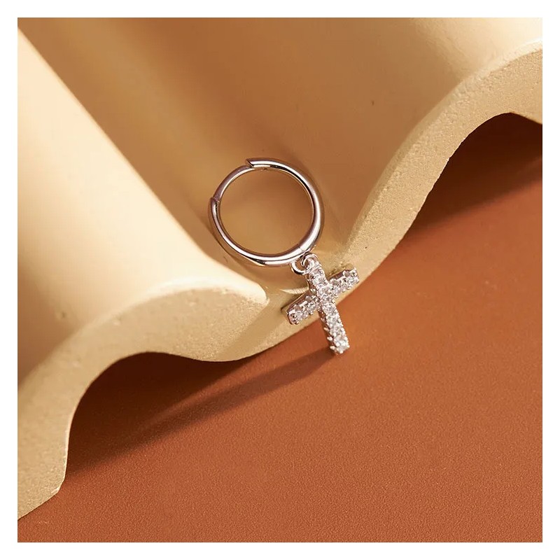 Aretes de plata cruz para mujer con caja de regalo