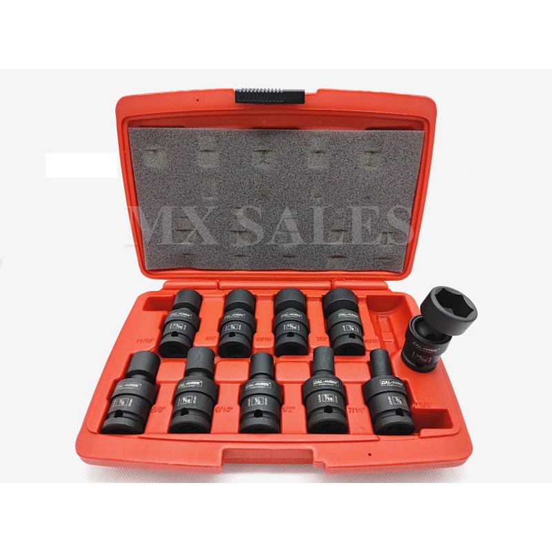 Cal Hawk 10pc 1/2" Drive Shallow Swivel Universal Impact Socket