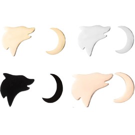 Pendientes de tuerca de luna creciente para mujer, acero inoxidable, diseño de lobo aullando y perro con animales, juego de 4 piezas