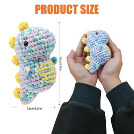 ROYUEXT Crochet Kits for Beginners Kids DIY Knitting Kit for New Starter with Step-by-Step Video Tutorials, Cute Dinosaur Crochet Complete Set, Crochet Animal Kit for Adults Beginners Kids (Blue)