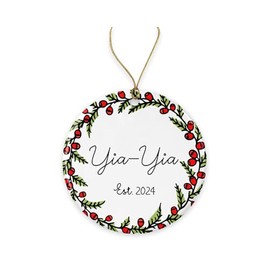 GavinsDesigns YIA-YIA Est. 2021 Christmas Tree Ornament - New YIA-YIA 2021 - Ornament for YIA-YIA - for YIA-YIA Gifts from Grandkids - Gift for YIA-YIA to Be - Ceramic Ornament Both Sides, White