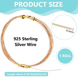 BENECREAT 2m 925 Sterling Silver Wire, 0.3mm Half Soft Round Making Jewelry Wire with Polishing Cloth for Rings Bangles Jewelry Making, Gold