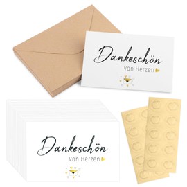 Maxmoc Thank You Cards, Pack of 20 Thank You Cards with 20 Kraft Paper Envelopes and Gold Seal Stickers for Teacher Colleagues Birthday Wedding etc. (9 cm x 14 cm)