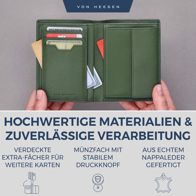 VON HEESEN Men's Leather Wallet with RFID Protection - Genuine