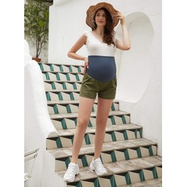 Maternity Harem Shorts with Pockets Casual Baggy Wide Leg Comfy Short Army Green M