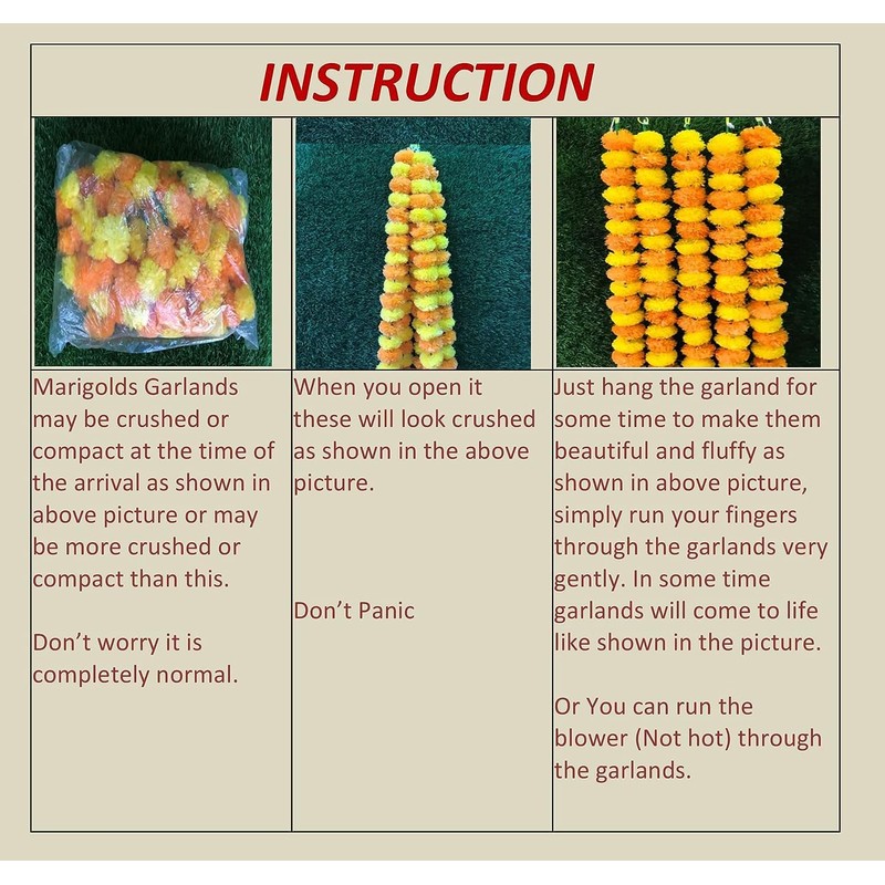 Artificial Flower Marigold Flower Garland 5 String Party Genda phool