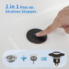 iFealClear 2 Pack Metal Universal Bathroom Sink Stopper, Upgraded Stainless Steel Sink Drain Strainer for 1.1''~2.36" Basin Pop Up Drain Strainer, Anti-Clogging Filter Basket, Oil Rubbed Bronze