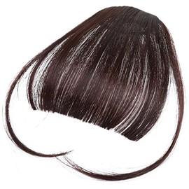 Clip in Hair Bangs Extensions for Women Clip on Fringe Bangs Real Hair Nice Natural Flat Neat Bangs with Gradual Temples One Piece Hairpiece for Party and Daily Wear (2/33 Dark Brown, One size)