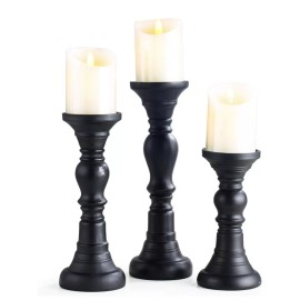 Home Decor Resin Pillar Candle Holders Set of 3 7.9", 10", & 11.8" High, Home Decor Black