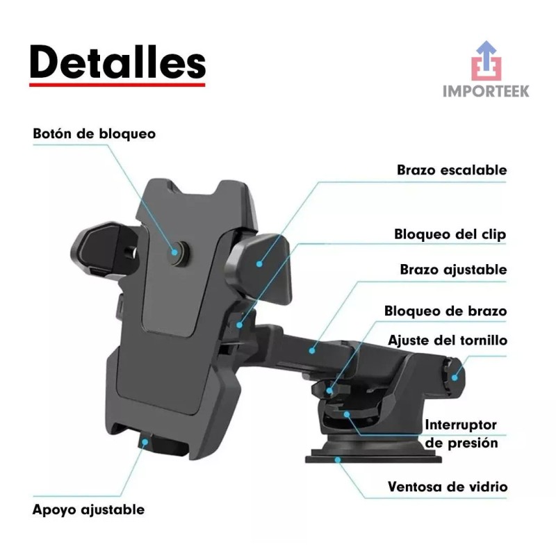 Importeek Soporte Base Celular Auto Carro 360 Holder Tablero Ventosa