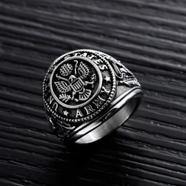 TEMICO Men's Stainless Steel Domineering Vintage United States Army Military Ring Gold/Silver Color