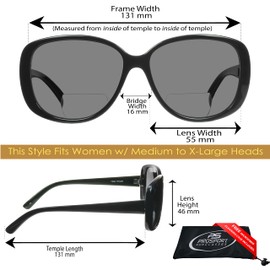 proSPORT Womens Polarized Bifocal Reading Sunglasses Gray Lens Black Frame Oversize Jackie 1.50 1.75 2.00 2.25 2.50