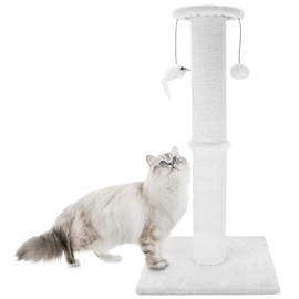 Ahomdoo Cat Scratching Post 34 Inches Heavy Duty and Thicker Cat Scratching Post Sisal Rope with Hanging Ball and Mice Scratching Post for Indoor Cats and Adult(White)
