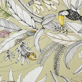 Linen Fabric Digitally Printed Sold by the Metre - Half Panama 100% Organic Cotton, Oeko-Tex Standard 100 - Width 280 cm - Length Selectable 50 in 50 cm | Maragogi, Tropical, Toucan, Green, Yellow