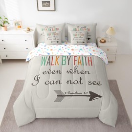 Feelyou Swono Bible Verses Christian Quotes Comforter Set with Sheets King Size 7 Piece for Kids Girls Arrow Print Bedding Set Tribal Cultural Bed in a Bag Light Green Bed Set
