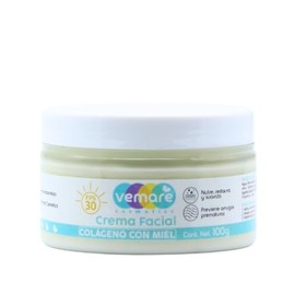 Vemare Cosmetics Crema Facial Para Día de Colágeno y Miel con Filtro Solar Nutre, Hidrata y Suaviza 100g