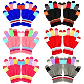 KATELUO 6 Pairs of Full Finger Gloves Children, Children's Gloves, Winter, Gloves, Children, Stretch Gloves, Children, Fashionable Knitted Warm Gloves, for 5-10 Years, Boys and Girls