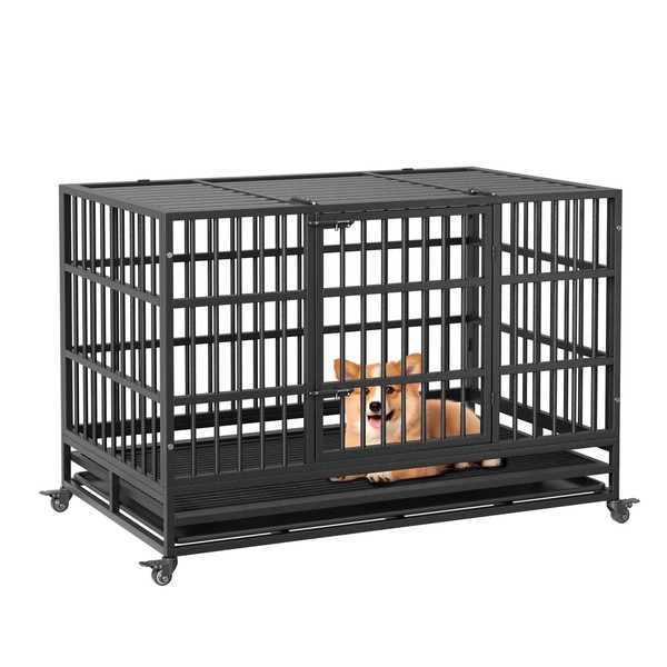 Heavy Duty Dog Crate, 48.5'' Foldable Dog Crate with Double
