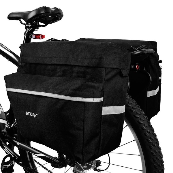 BV Bike Panniers 26L With Adjustable Hooks - Panniers For Bicycles With Carrying Handle, Bike Pannier Bag With 3M Reflective Trim For More Visibility - Bicycle Commuting Pannier Fit Most Bicycle Rack