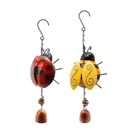 2pcs Metal Ladybug Wind Chime and Bees Wind Bell, Small Hanging Rustic Home Ornament for Indoor Outdoor Garden Yard Patio Hanging Decor