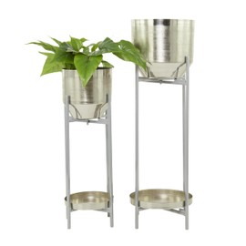 Deco 79 Metal Indoor Outdoor Planter Large Planter Pot with Removable Stand, Set of 2 Planters 31", 24"H, Silver