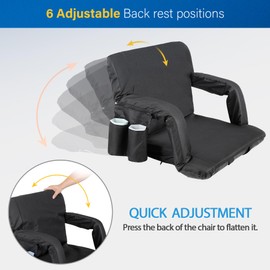 ZENY Folding Stadium Seat Chair with Back Support and Cushion for Bleachers 2 Pack, Extra Wide 25'' Reclining Bleacher Seat with Back, Armrests and Cup Holders