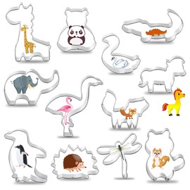 FACATH Animal Cookie Cutter Set for Kids, Cookie Cutter Set of 12 Piece, Stainless Steel Biscuit Cutters Molds with Fox, Giraffe, Squirrel, Penguin, Hedgehog, Crocodile, Horse, Elephant Shapes