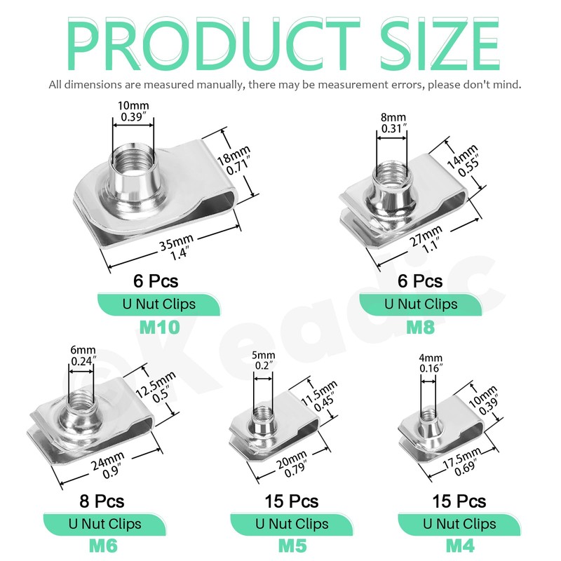 Keadic 50 Pce Auto Car U-Clip, U Nut Kit Clip
