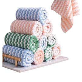 Dish Cloth Thickened Coral Multicolor Non Stick Dishcloth 15pcs, Kitchen Cleaning Rags, Super Absorbent Wave Dishwashing Sponges