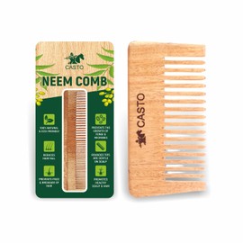 Hair Comb - Natural Wood with Anti-Static & No Snag Handmade Organic Neem Comb with Fine Tooth for Head Hair, Moustaches, Beard (WideToothS)