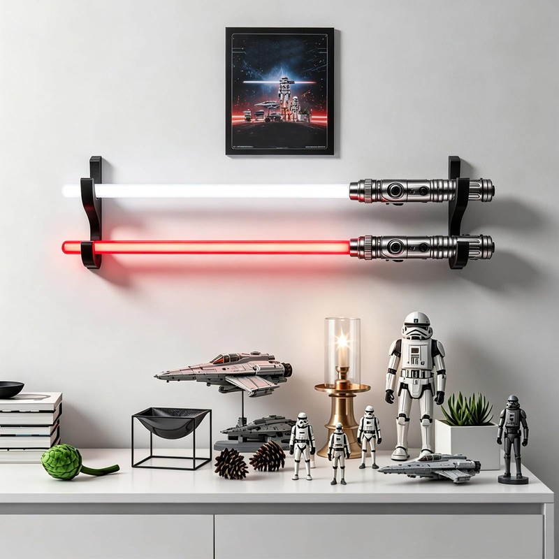 KOYILTD Lightsaber Wall Mount Black Wooden Sword Holder with Display