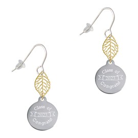 Delight Jewelry Stainless Steel Disc Class of 2023 Goldtone Leaf French Earrings