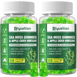 Riyuetian 2 Pack Sea Moss Gummies - 120 Vegan Irish Moss Gummy Bears - Made with Natural & Organic Sea Moss Gel,Bladderwrack & Burdock Root - Seamoss Supplement fo Energy, Immune Support