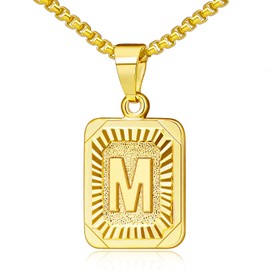 JSJOY Gold Initial Necklaces for Women Gold Letter Necklace Graduation Gifts for Him Square Letter M Necklace Stainless Steel Initial Necklace Box Chain 22"