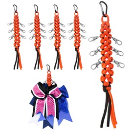 Cheer Bow Holder - Cheerleader Backpack Bow Organizer - Durable Paracord Hair Bow Hanger Cheer Bag Accessories - Cheerleading Gift for Cheer Teams - Orange/Black 5 Pack