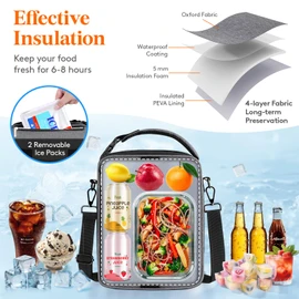 Lifewit Insulated Lunch Box for Men, Expandable Cooler Bag, Freezable Lunch Bag for Women with 2 Ice Packs and Shoulder Straps for Work Travel College, 8.2L Gray
