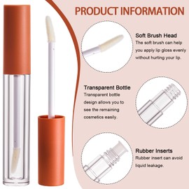 CAIYA Pack of 4 Transparent Lip Gloss Tubes, 2.5 ml Refillable Empty Lip Gloss Bottle, DIY Lip Gloss Tubes, Empty Lip Gloss Tubes for Lipstick Samples Lip Glaze Makeup, orange