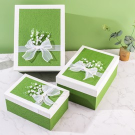 Large Green Gift Box Set of 3, Rectangle Gift Boxes with Orgaza Ribbon Bow, Lovely Design for Christmas, Valentines, and Empty Extra Large Gift Box NeedsOutside Size 29.5cm(L) x 22.5cm(W) x 13cm(D)